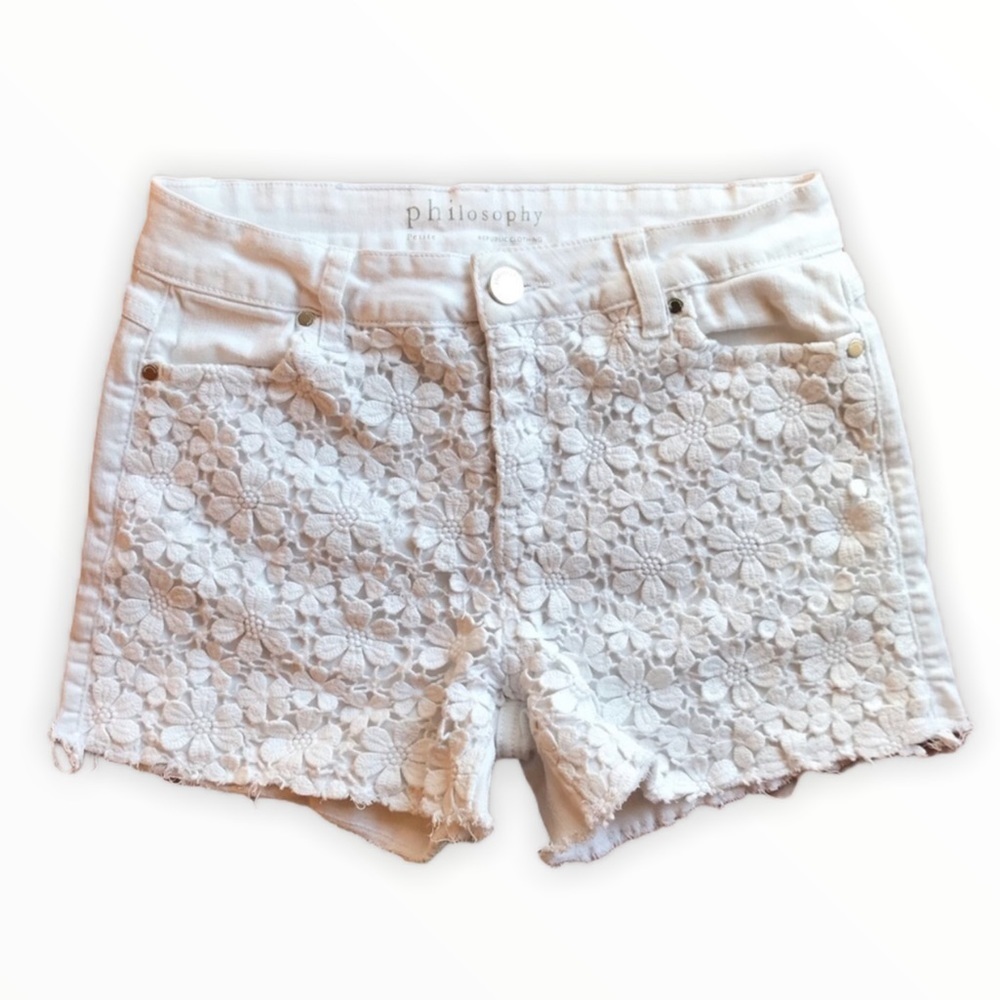 Philosophy White Jean Shorts Floral Daisy Lace 6P